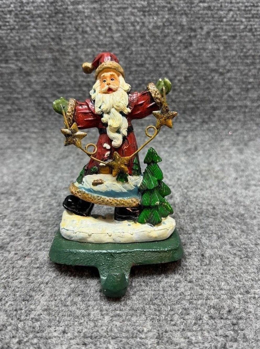 Vintage Cast Iron Santa Claus Christmas Candle Holder Figurine Decor